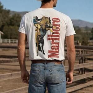 Marlboro Wild West Full Back Print Worn In Pocket TShirt